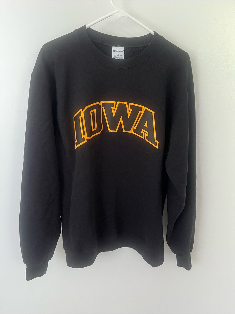 Champion Black "IOWA" Crewneck Sweatshirt with Gold Lettering L